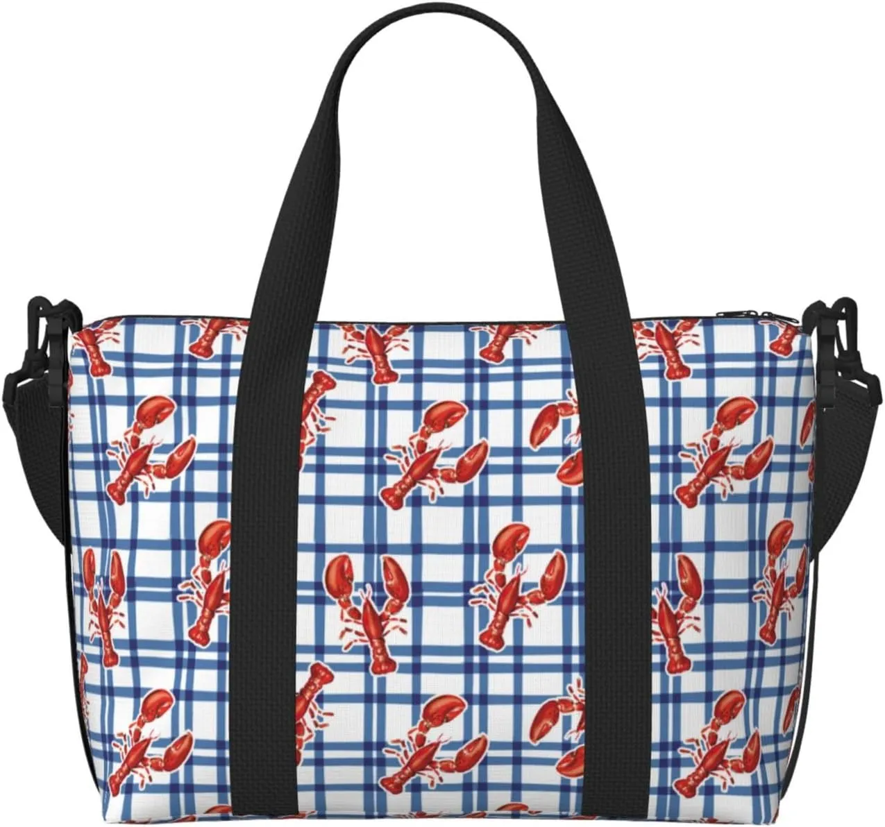 Crayfish Plaid Large Laptop Tote Travel Work Bag For Women Men Gym Beach Bag For Women Crossbody Carry On Shoulder Bag With Compartments Zipper,Overnight Weekender Bags