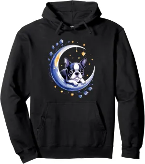 Crescent Moon Boston Terrier Boston Bull Bostie Pullover Hoodie