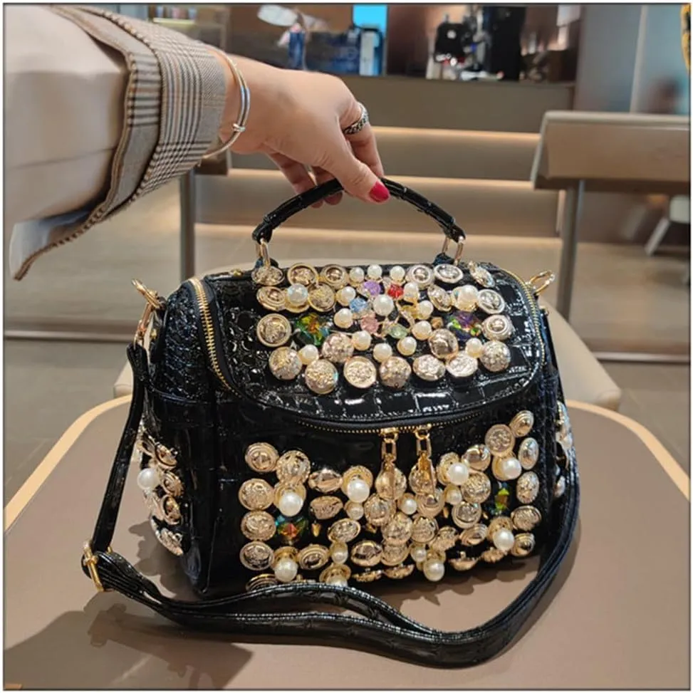 Crocodile Pattern Leather Women's Bag Top Handle Satchel Handbags Pearl Purses Shoulder Messenger Boston Bags