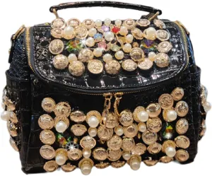 Crocodile Pattern Leather Women's Bag Top Handle Satchel Handbags Pearl Purses Shoulder Messenger Boston Bags
