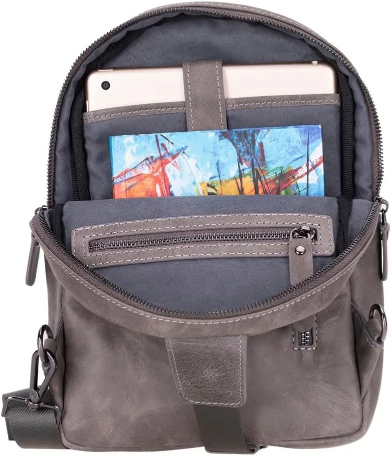 Crossbody Bag for Women, Adjustable Strap - Stylish Genuine Leather Front & Back Purse, Elegant Travel Bag (Sandy Gray)