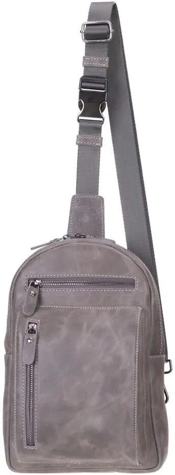 Crossbody Bag for Women, Adjustable Strap - Stylish Genuine Leather Front & Back Purse, Elegant Travel Bag (Sandy Gray)