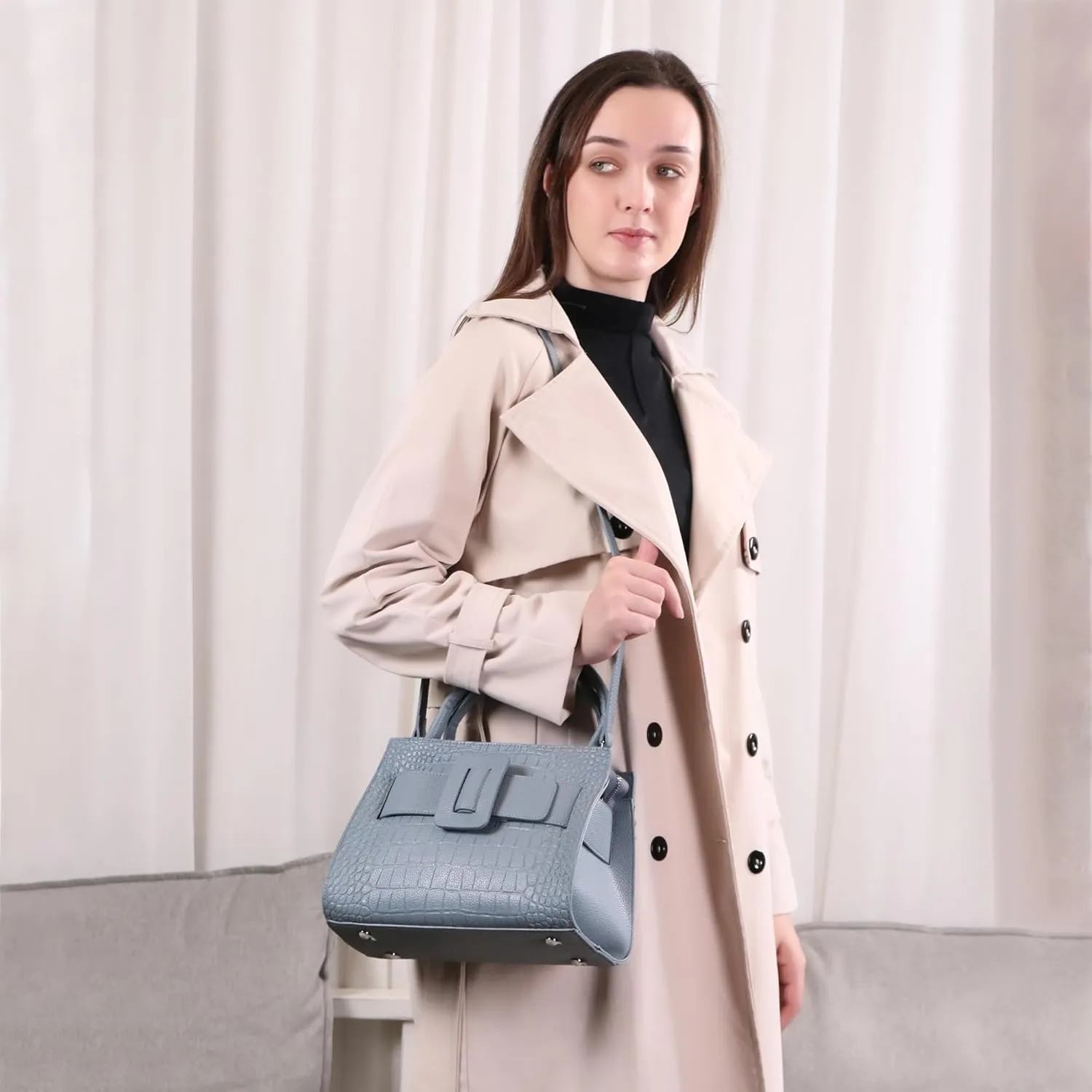 Crossbody Bags for Women Luxury Leather Shoulder Handbags in Black & Blue Trendy Satchel Purse for Everyday Use