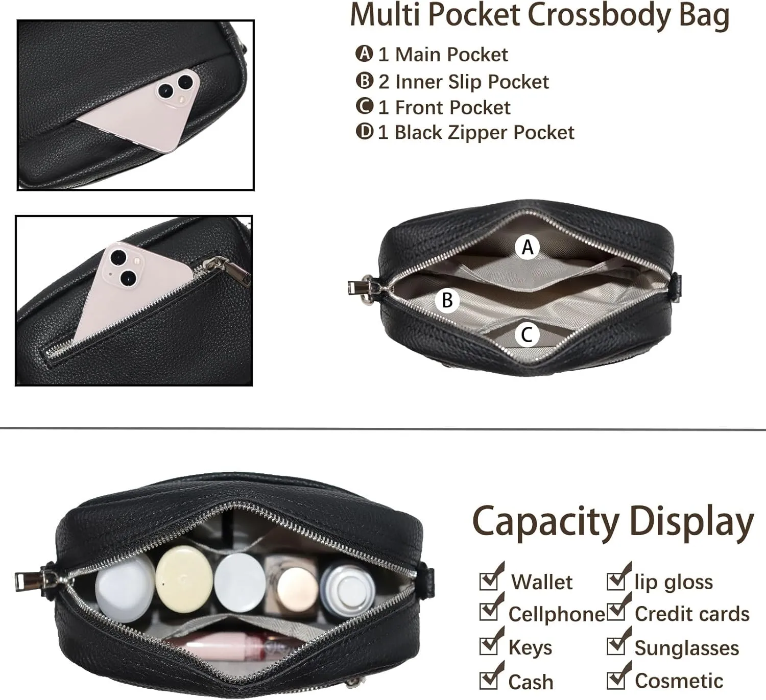 Crossbody Bags for Women-Multi-Pocket Handbag with Adjustable Shoulder Strap small purse for Long Wear Women Wallet