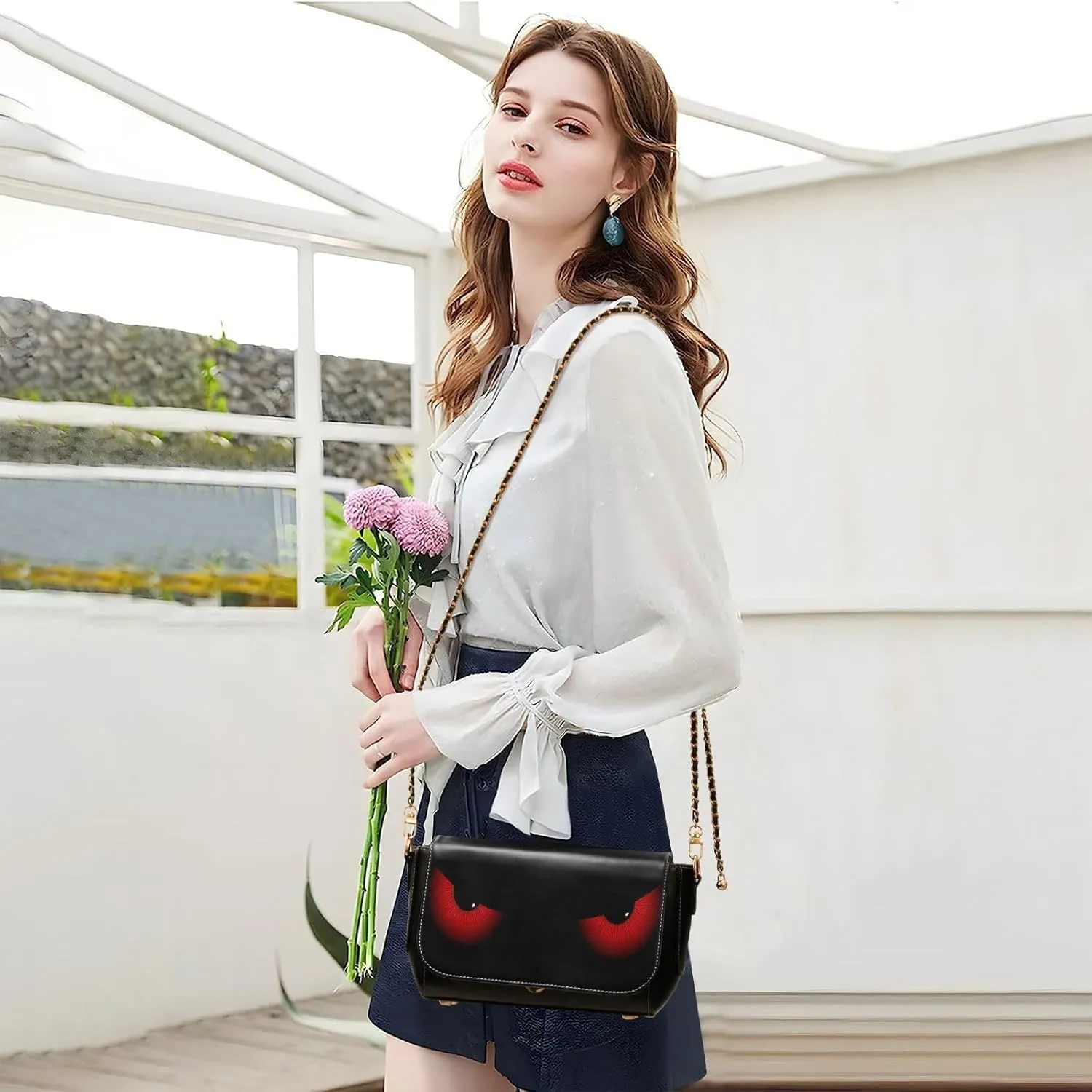 Crossbody Bags for Women Trendy Women's Black Shoulder Bag Small PU Leather Flap Cross Body Bag Handbags