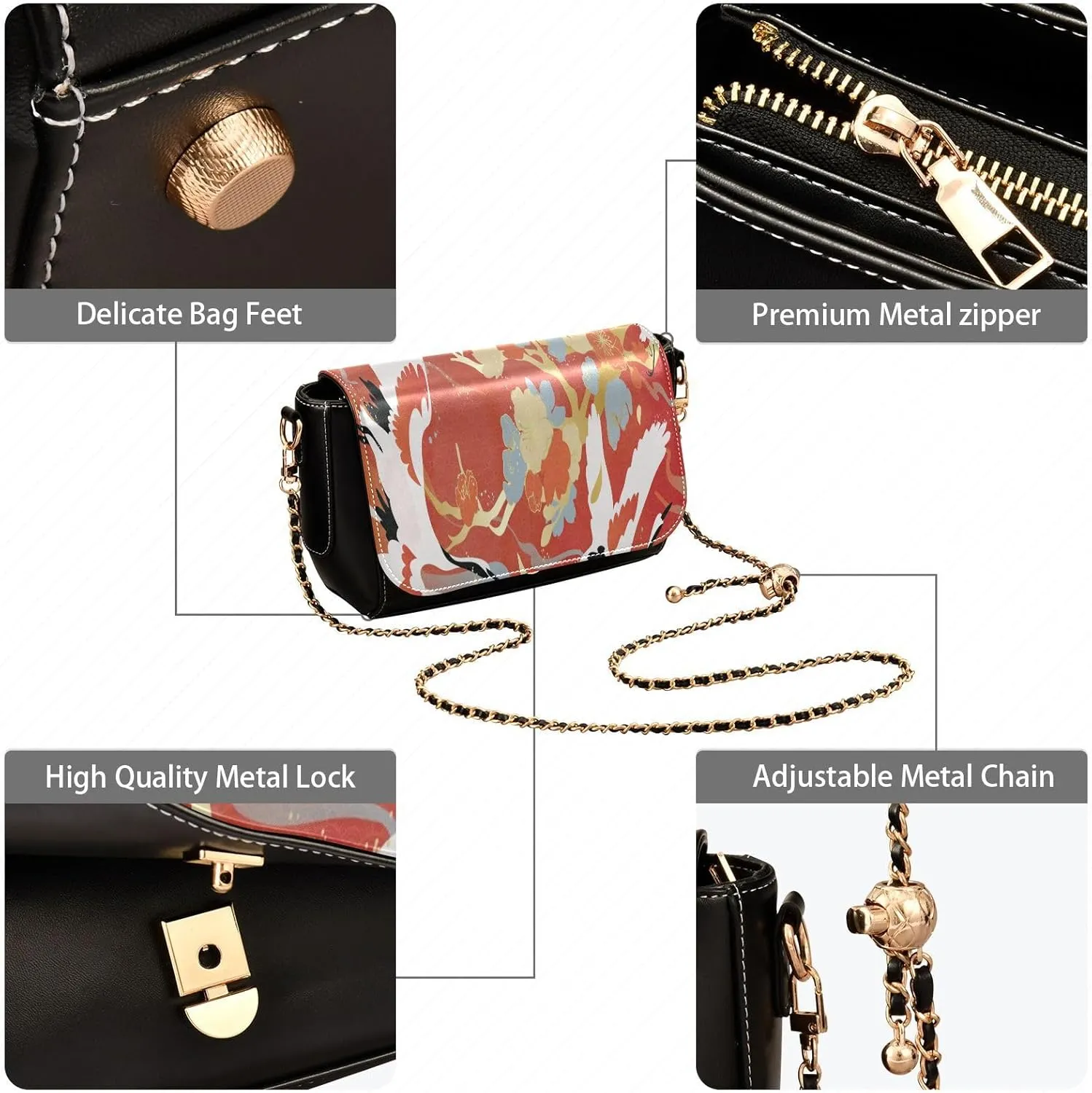 Crossbody Bags for Women Trendy Women's Black Shoulder Bag Small PU Leather Flap Cross Body Bag Handbags