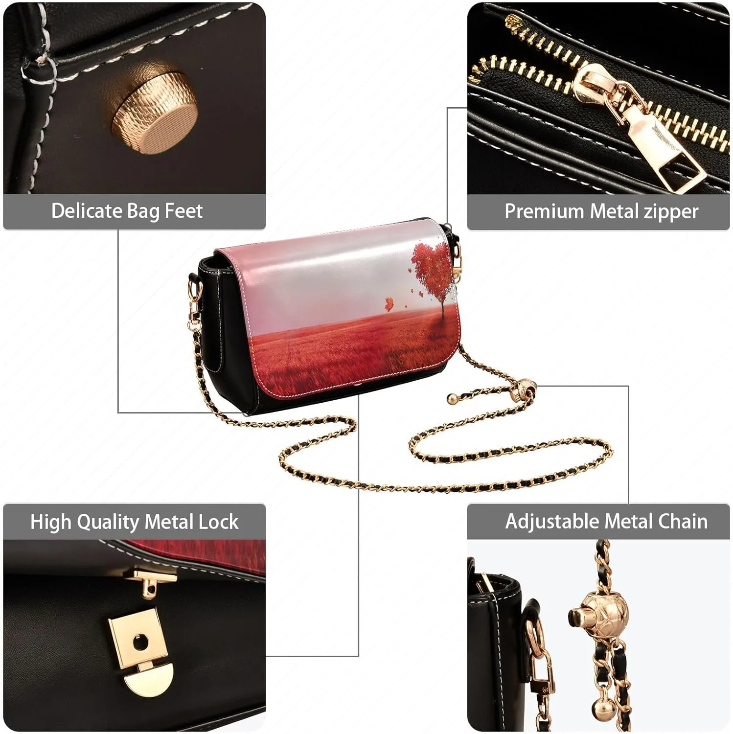 Crossbody Bags for Women Trendy Women's Black Shoulder Bag Small PU Leather Flap Cross Body Bag Handbags