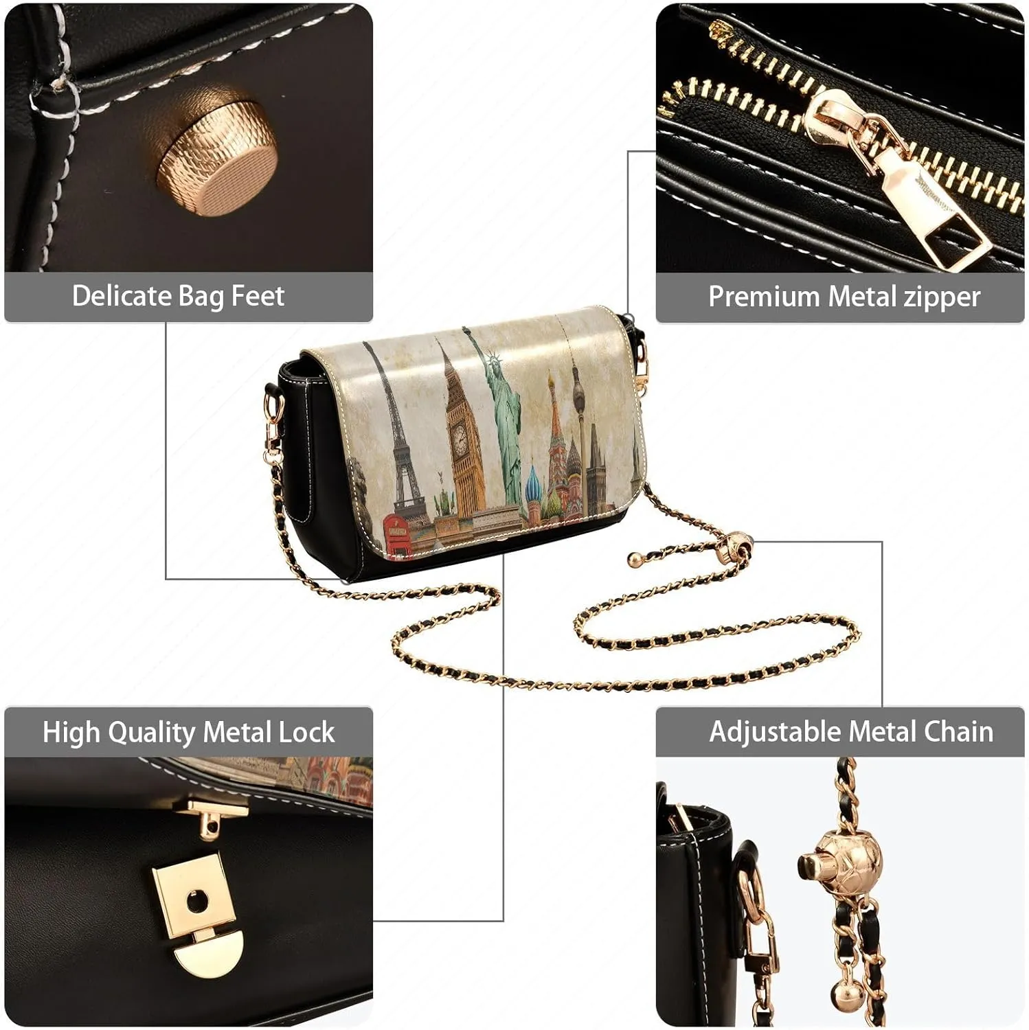 Crossbody Bags for Women Trendy Women's Black Shoulder Bag Small PU Leather Flap Cross Body Bag Handbags