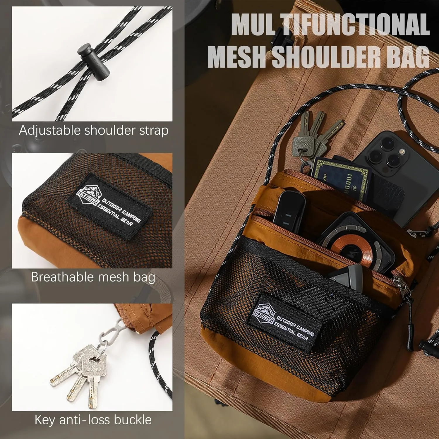 Crossbody Sling Bag for Women Men with Secure Elastic Strap - Smart Pocket Layout Shoulder Bag Urban Outdoor Travel