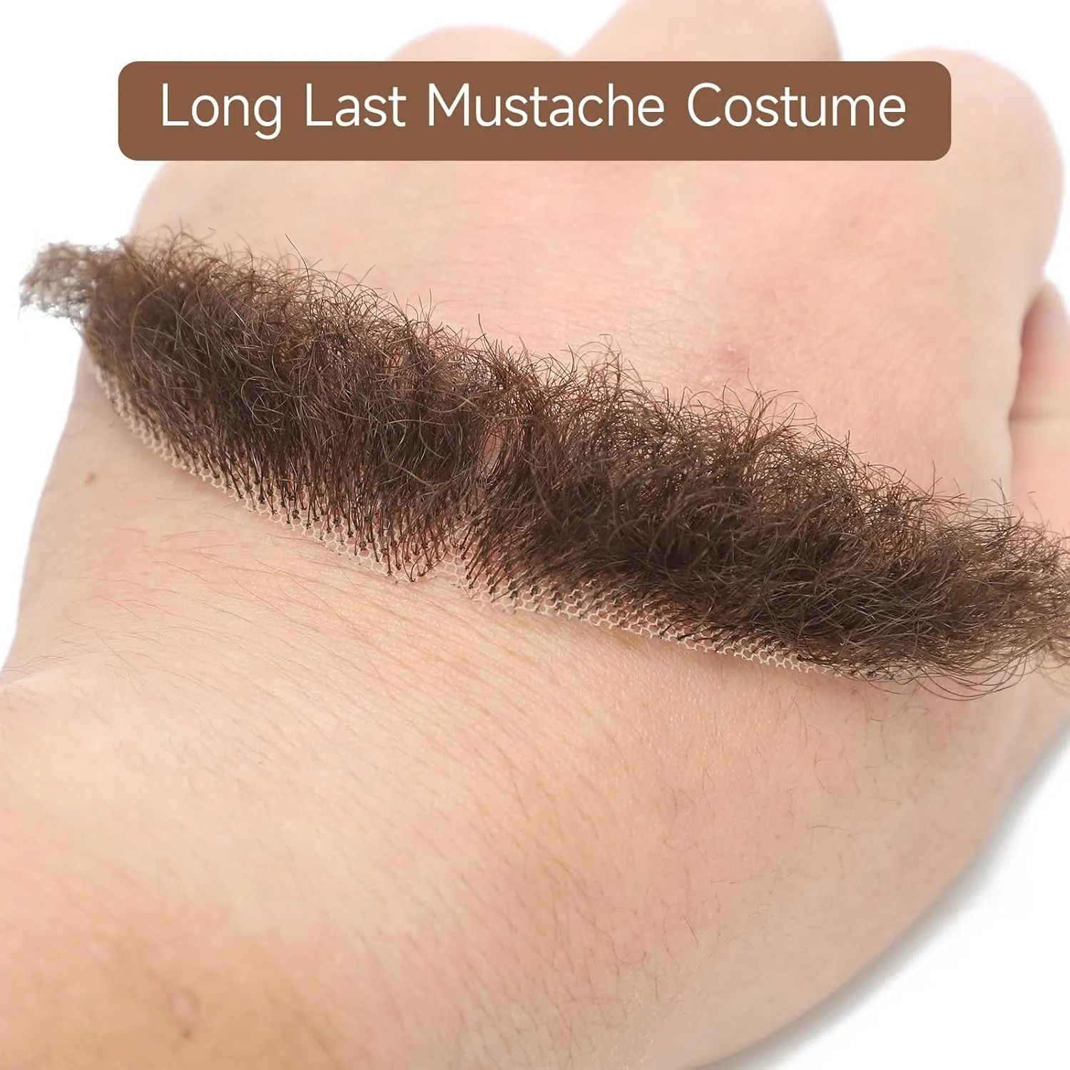 Curly Bushy Fake Mustache, Thick Human Hair Fake Beard, Invisible Soft Lace Realistic Mustache Costume, Stick On Mustache of Costume Beard, Realistic Beard Wig for Halloween/Drama/Party/Cosplay