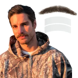 Curly Bushy Fake Mustache, Thick Human Hair Fake Beard, Invisible Soft Lace Realistic Mustache Costume, Stick On Mustache of Costume Beard, Realistic Beard Wig for Halloween/Drama/Party/Cosplay