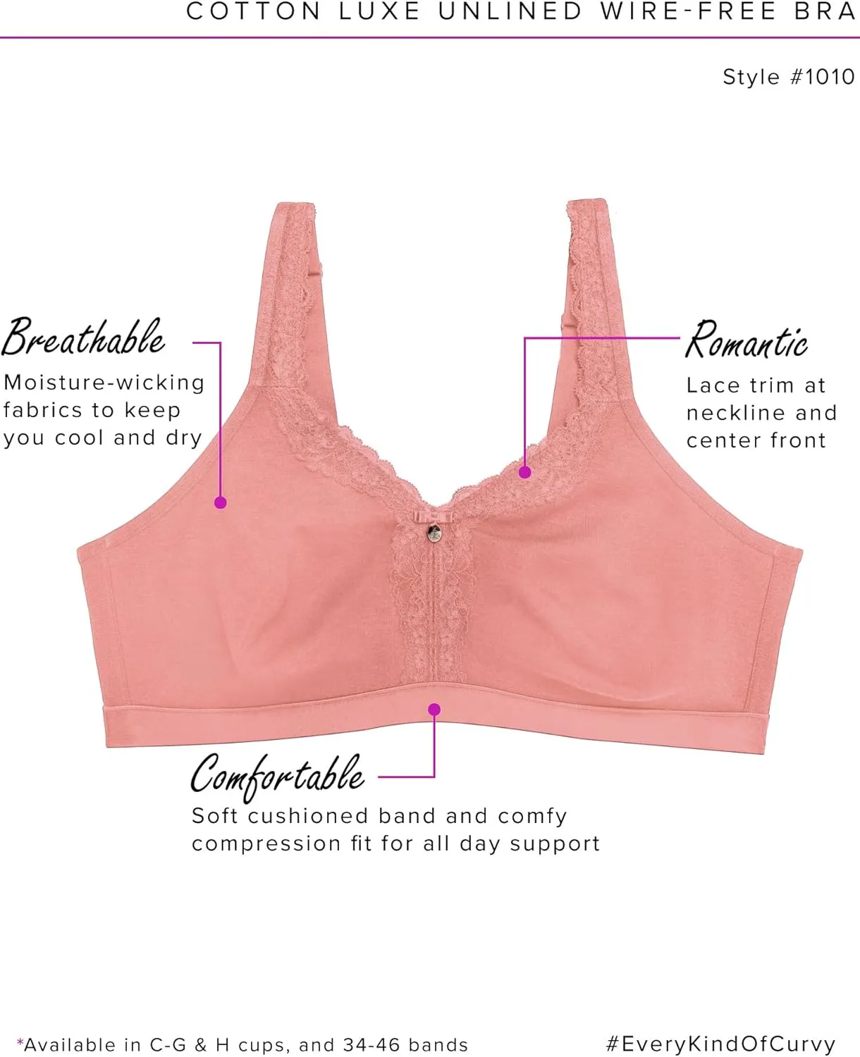 Curvy Couture Women's Plus Size Cotton Luxe Unlined Wire-Free Bra