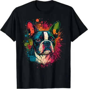Cute Boston Terrier Dog on Boston Terrier Lover T-Shirt