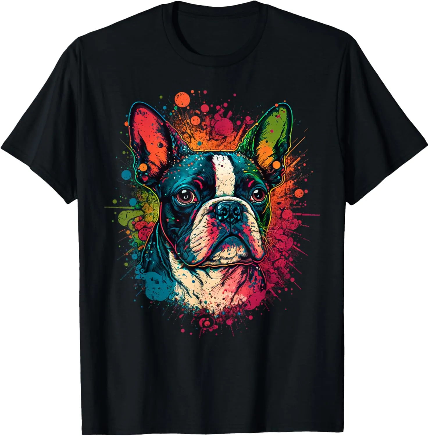 Cute Boston Terrier Dog on Boston Terrier Lover T-Shirt