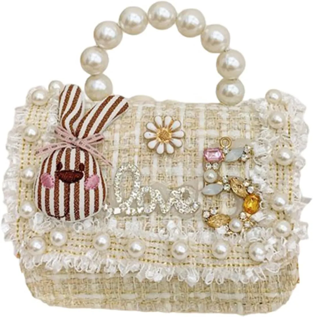 Cute Crossboby Purse with Bowknot Shoulder Bag for Little Girls, Girls Kids Fashion Handbags with Pearl Handle