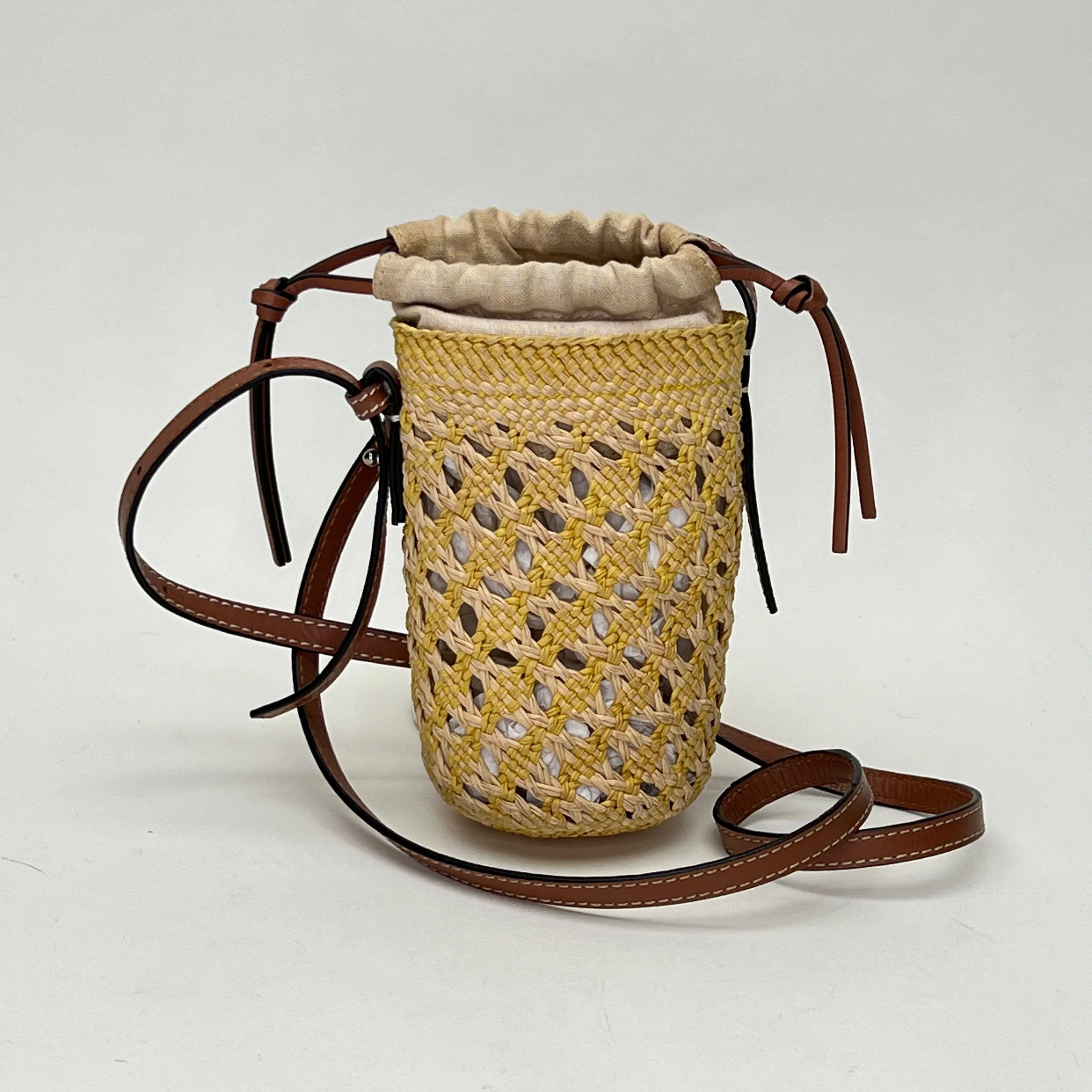 Cylinder Pouch Brown Crossbody Bag in Raffia