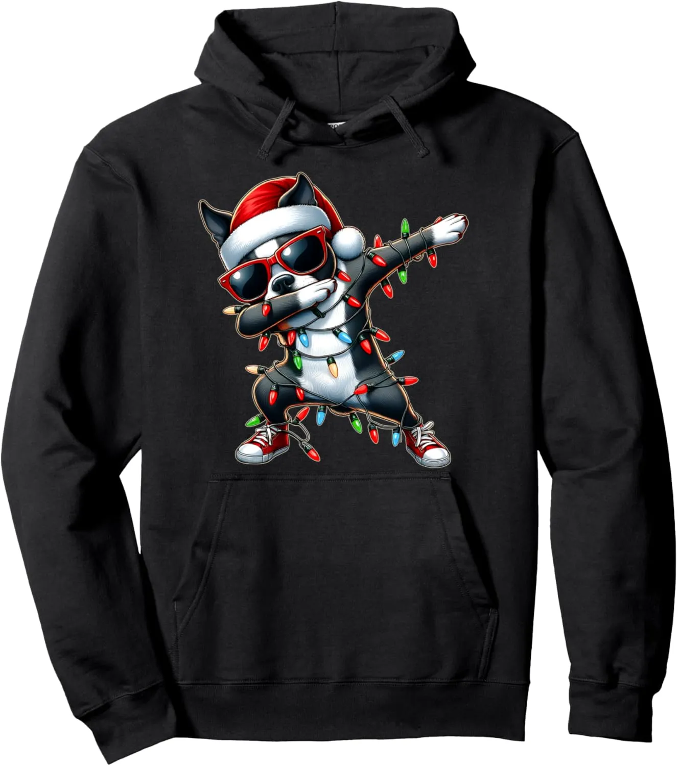 Dabbing Boston Terrier Sunglasses Cute Christmas Xmas Pullover Hoodie