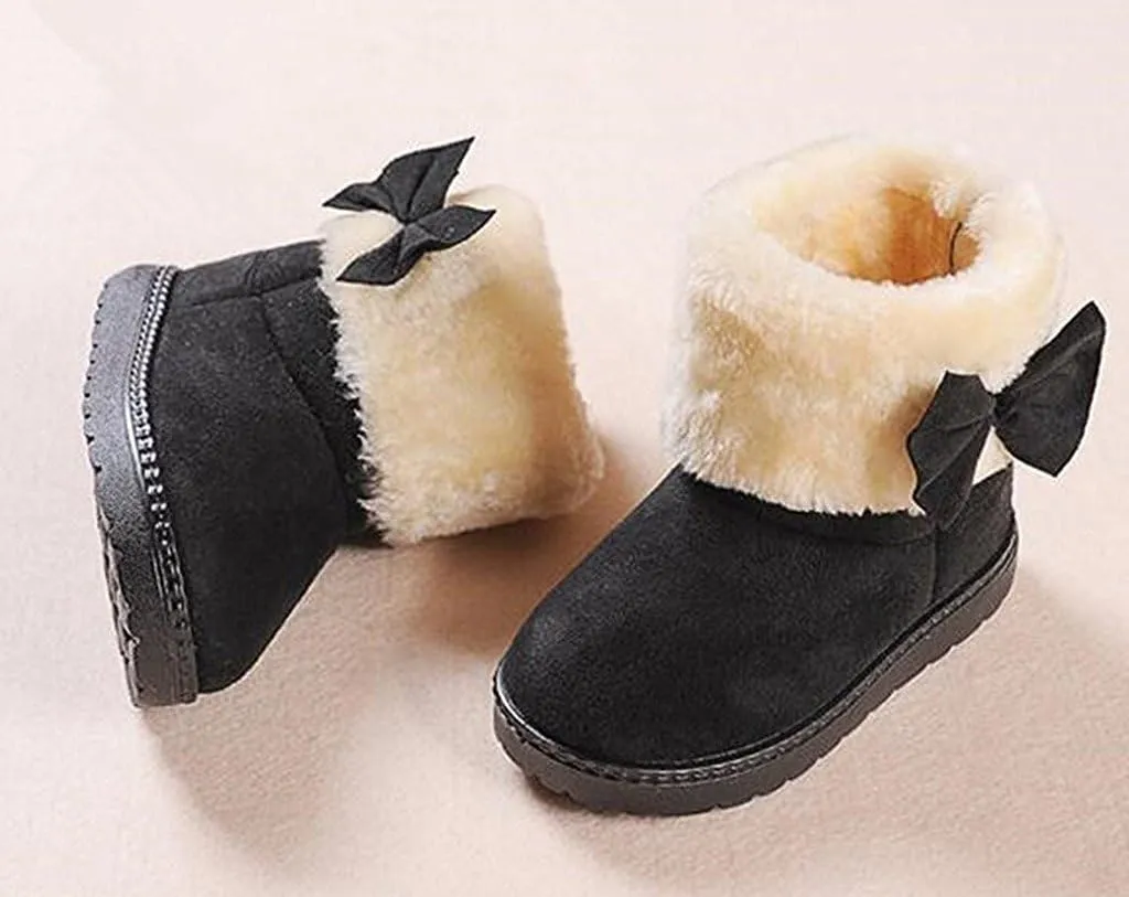 DADAWEN Baby's Girl's Toddler Fashion Cute Bowknot Fur Lining Princess Warm Snow Boots