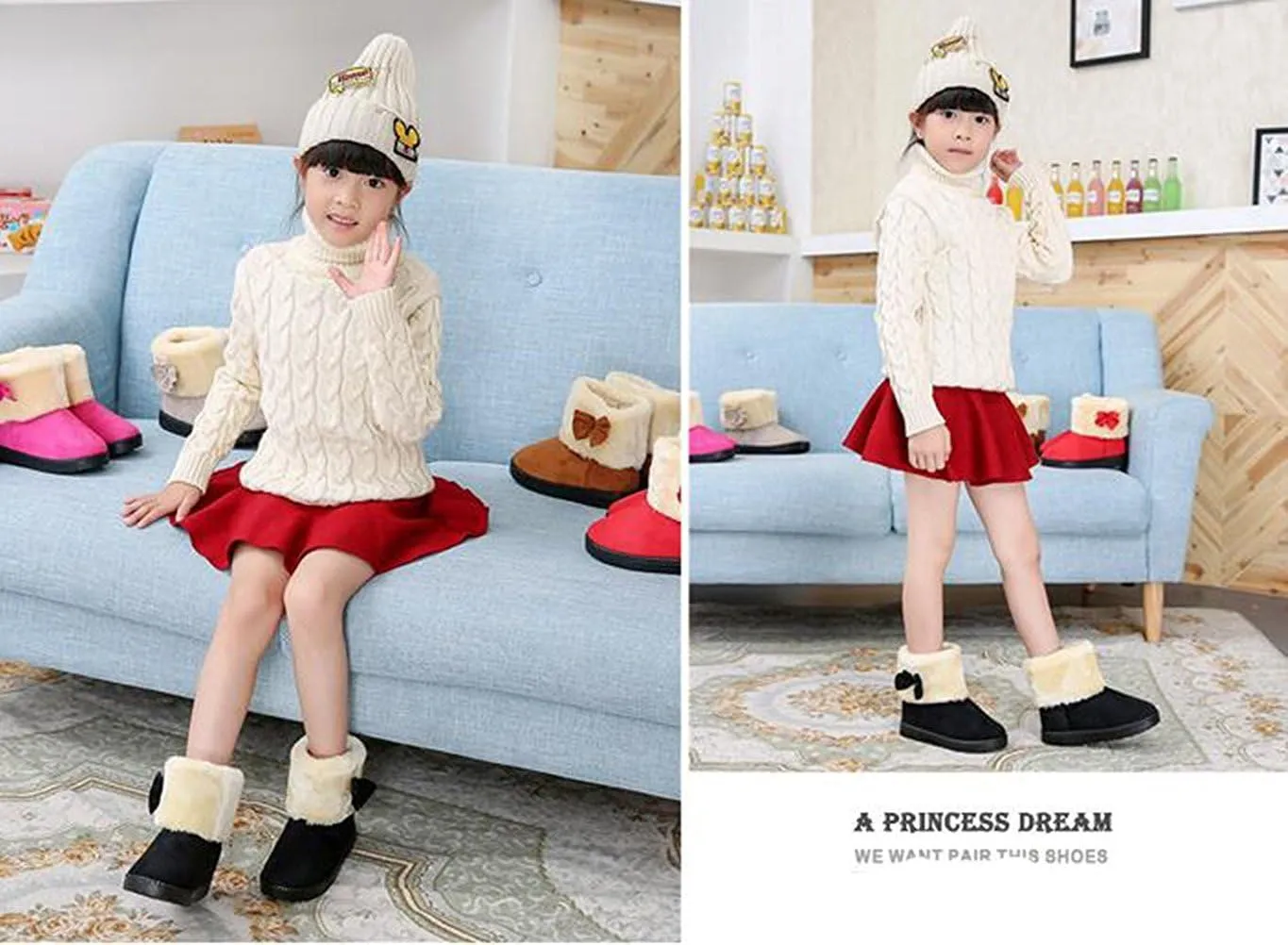 DADAWEN Baby's Girl's Toddler Fashion Cute Bowknot Fur Lining Princess Warm Snow Boots