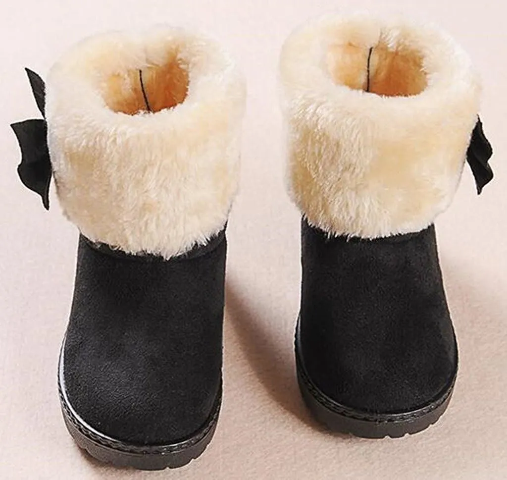DADAWEN Baby's Girl's Toddler Fashion Cute Bowknot Fur Lining Princess Warm Snow Boots