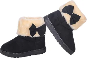 DADAWEN Baby's Girl's Toddler Fashion Cute Bowknot Fur Lining Princess Warm Snow Boots