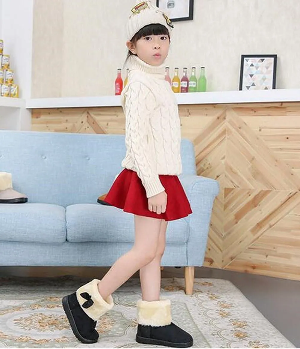 DADAWEN Baby's Girl's Toddler Fashion Cute Bowknot Fur Lining Princess Warm Snow Boots