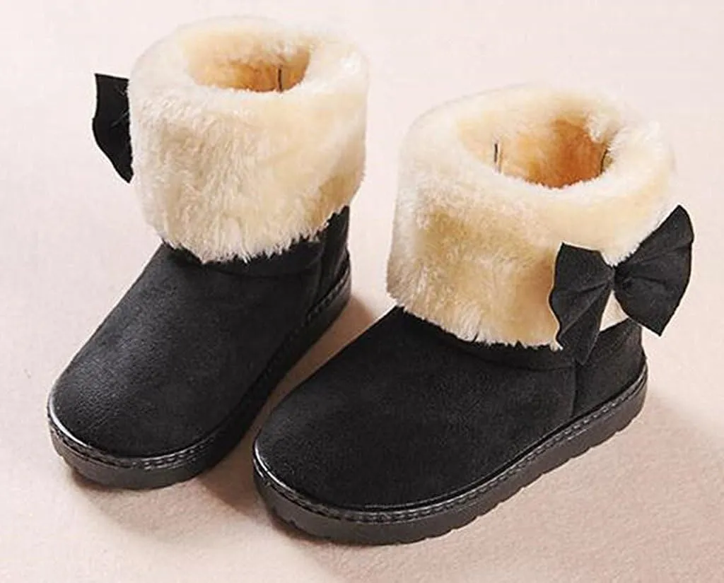 DADAWEN Baby's Girl's Toddler Fashion Cute Bowknot Fur Lining Princess Warm Snow Boots