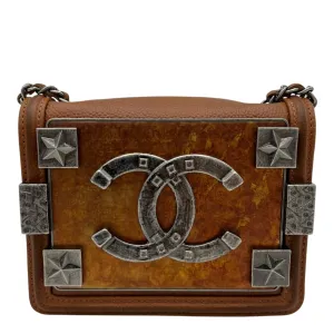 Dallas Boy Brick Crossbody Bag Brown in Caviar Leather, Ruthenium hardware