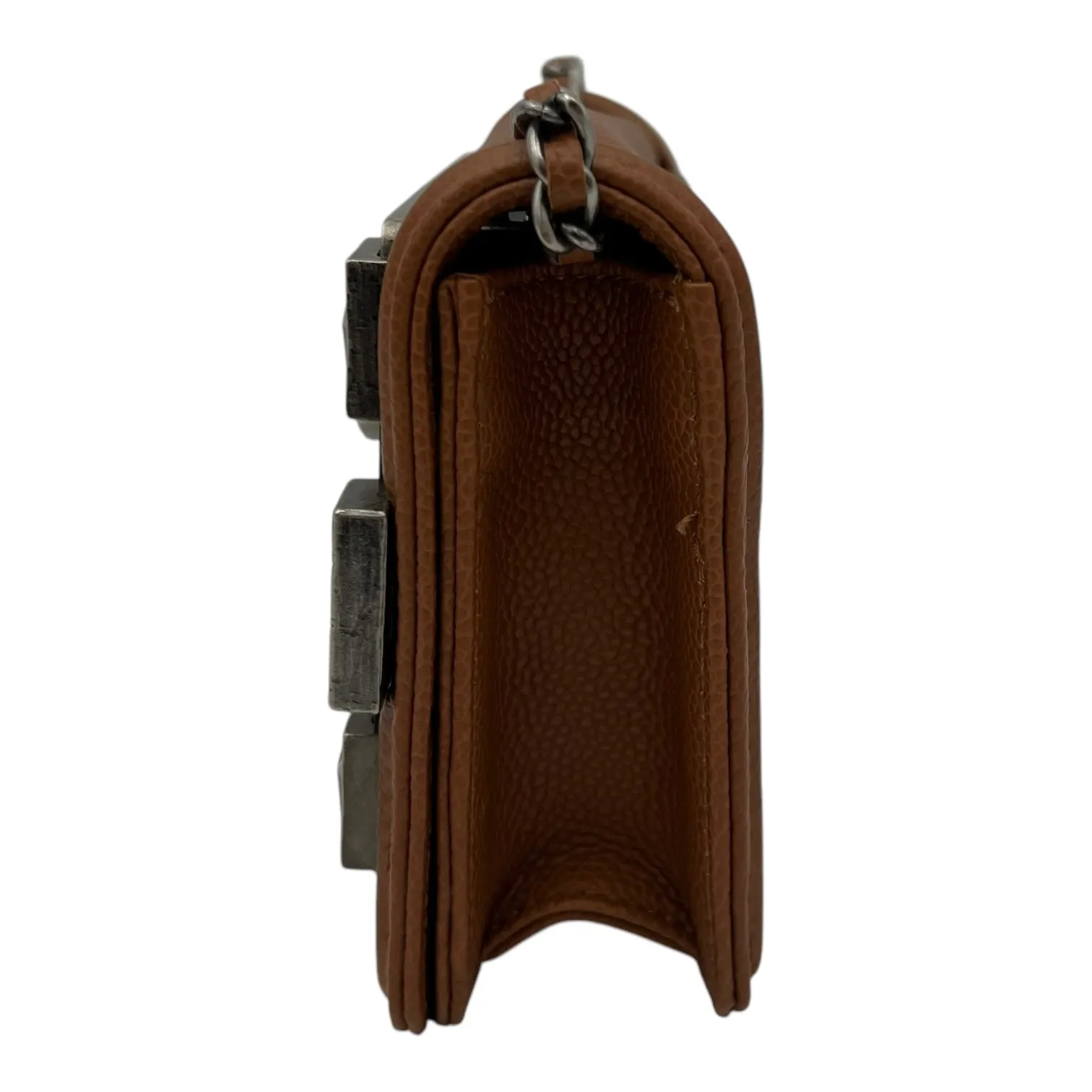 Dallas Boy Brick Crossbody Bag Brown in Caviar Leather, Ruthenium hardware