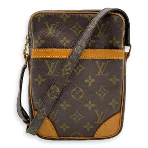 Danube Brown Crossbody Bag in Monogram Coated Canvas, Gold hardware