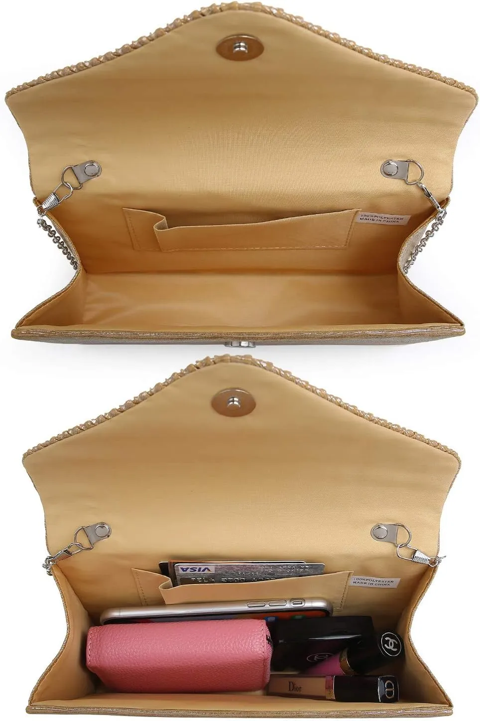 Dasein Ladies Frosted Satin Evening Clutch Purse Bag Crossbody Handbags Party Prom Wedding Envelope
