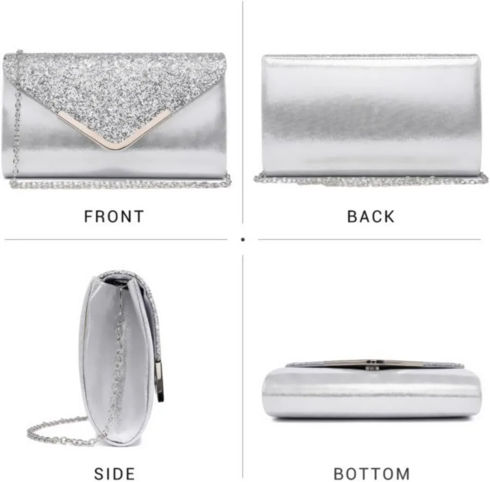 Dasein Women Evening Bags Formal Clutch Purses for Wedding Party Prom Handbags with Shoulder Strap and Glitter Flap