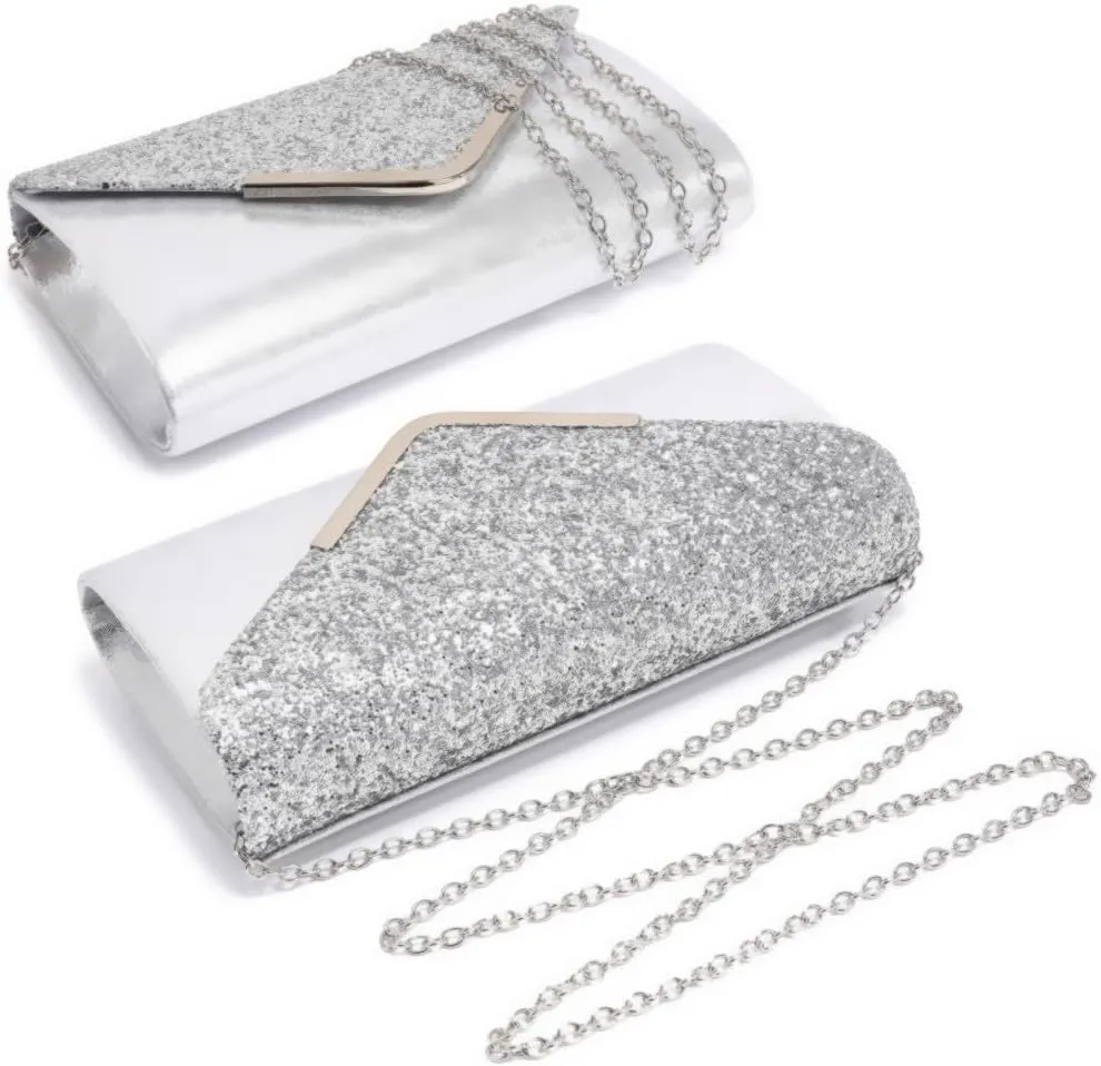 Dasein Women Evening Bags Formal Clutch Purses for Wedding Party Prom Handbags with Shoulder Strap and Glitter Flap