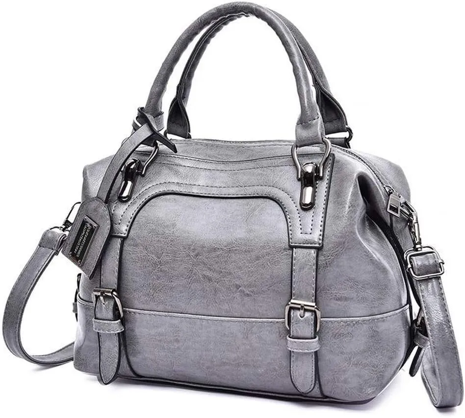 Dayfine Women's Retro Oil Wax Soft Leather Simple Single Shoulder Boston Bag Portable Oblique Satchel
