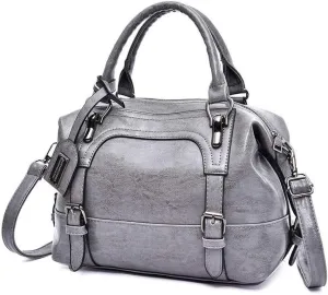 Dayfine Women's Retro Oil Wax Soft Leather Simple Single Shoulder Boston Bag Portable Oblique Satchel