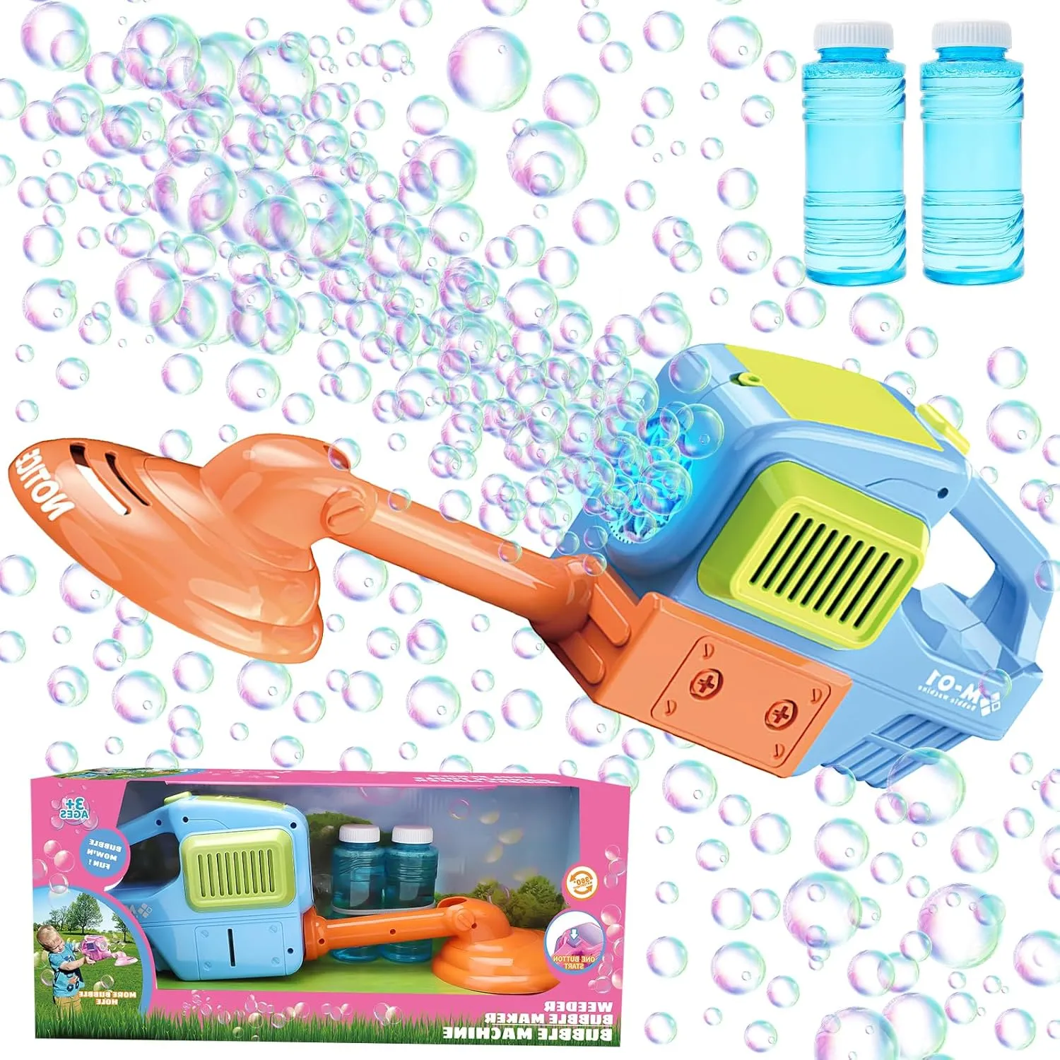 deAO Bubble Machine Bubble Lawn Mower for Toddlers, Gardening Toy Outdoor Bubble Blower Automatic Bubble Machine with Bubble Solution, Bubble Maker for Kids Birthday Gifts Age 3 