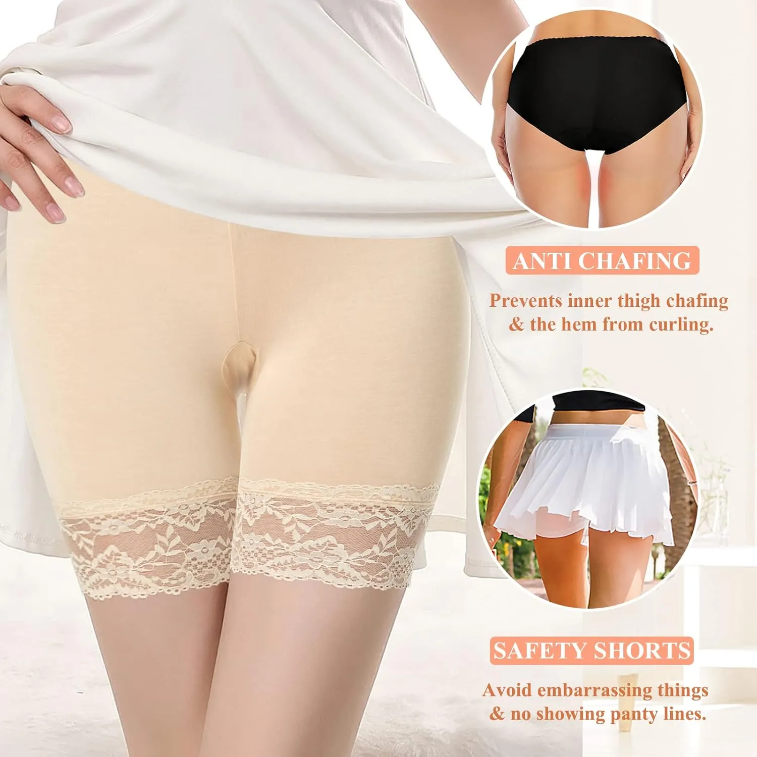 DERCA Womens Lace Slip Shorts for Under Dresses Anti Chafing Underwear Mid Thigh Boyshorts Panties Under Skirts