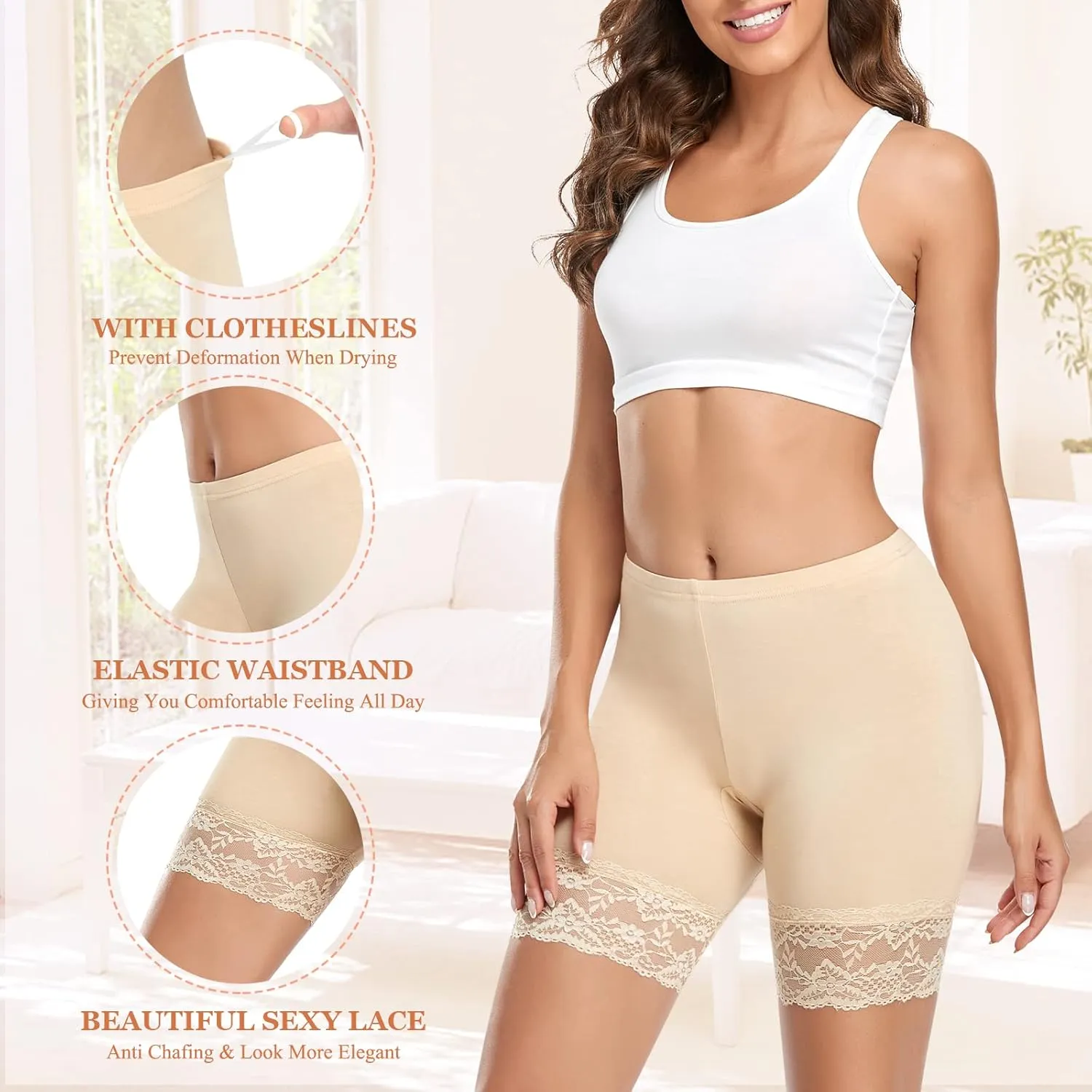 DERCA Womens Lace Slip Shorts for Under Dresses Anti Chafing Underwear Mid Thigh Boyshorts Panties Under Skirts