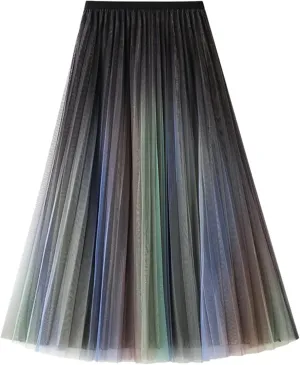 Dirholl Women's A-Line Fairy Elastic Waist Polyester Spandex Midi Skirt
