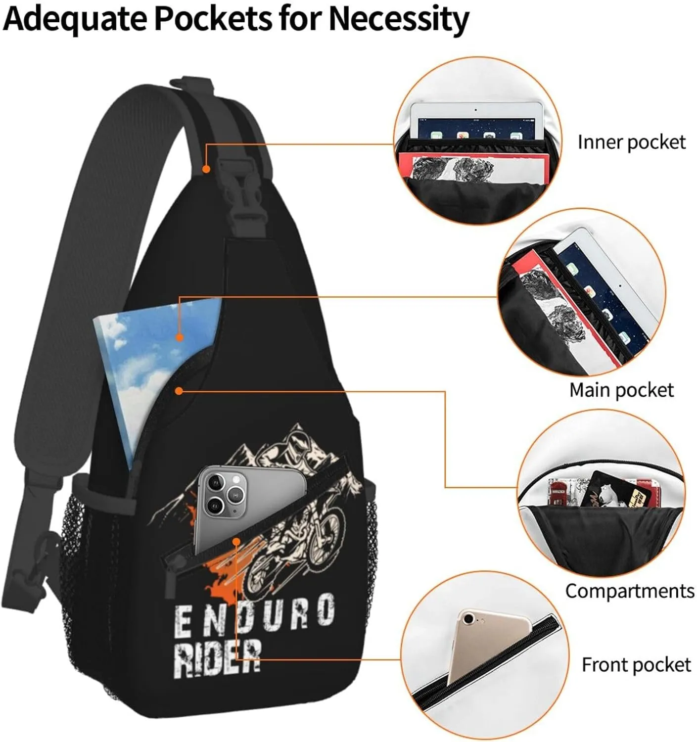 Dirt Bike With Red And Black Paint Splash Sling Bag Crossbody Bag Casual Chest Bags Travel Shoulder Backpack