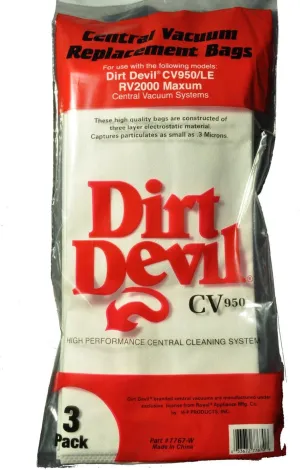 Dirt Devil CV950, CV950LE, RV2000 Maxum Central Vac Bags (3 Bags)