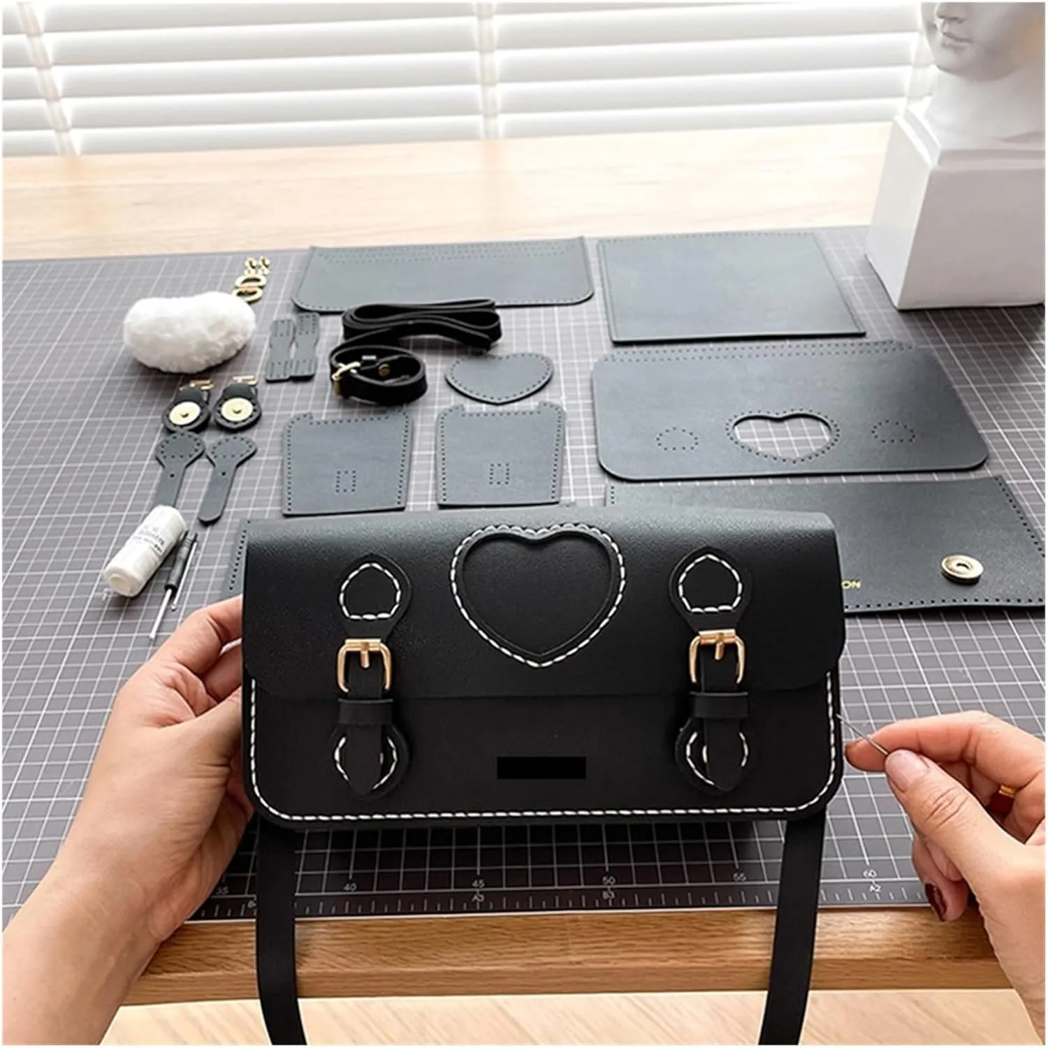 DIY Bag Making Kit DIY Handmade Material Set-Messenger Bag PU Leather Flat Bag Bottom Women Bags Handmade DIY Accessories (Color : White)