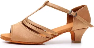 DKZSYIM Girls&Women's Satin Latin Dance Shoes Professional Ballroom Salsa Practice Performance Dancing Shoes, Model XGG-Children