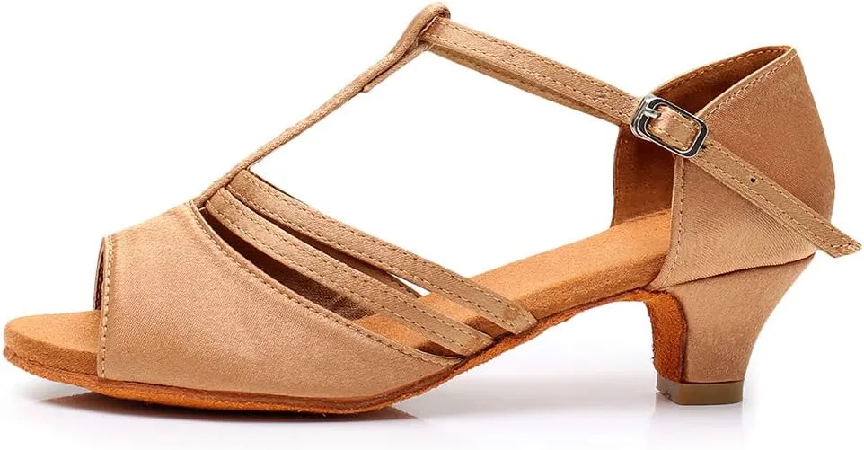 DKZSYIM Girls&Women's Satin Latin Dance Shoes Professional Ballroom Salsa Practice Performance Dancing Shoes, Model XGG-Children