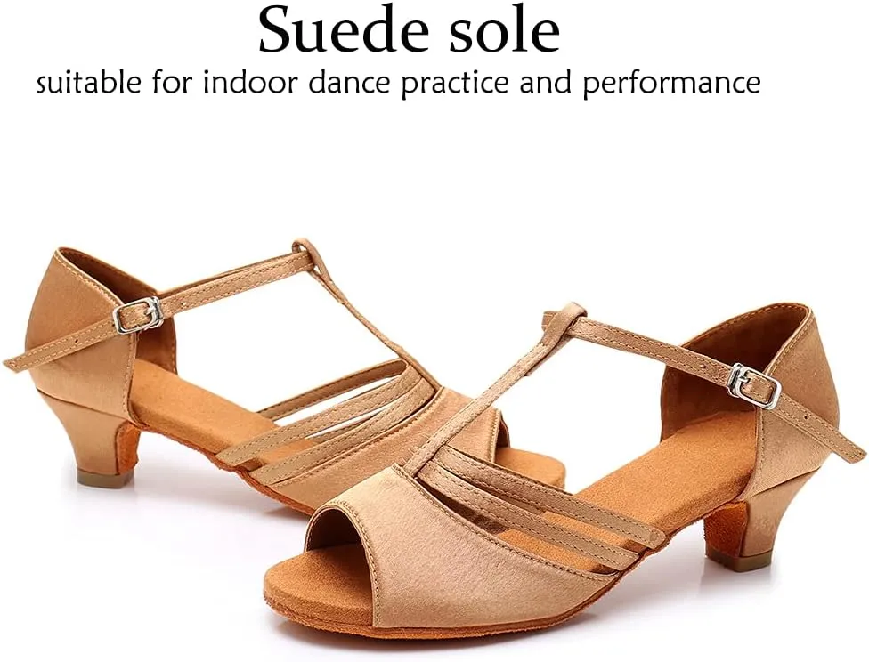 DKZSYIM Girls&Women's Satin Latin Dance Shoes Professional Ballroom Salsa Practice Performance Dancing Shoes, Model XGG-Children