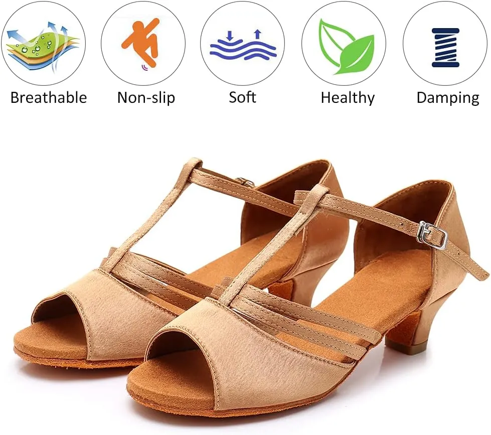 DKZSYIM Girls&Women's Satin Latin Dance Shoes Professional Ballroom Salsa Practice Performance Dancing Shoes, Model XGG-Children