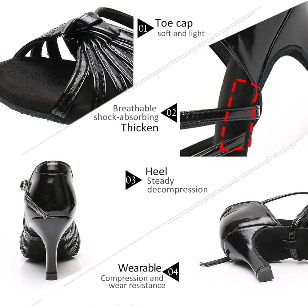 DKZSYIM Women's Satin Latin Dance Shoes Ballroom Salsa Performance Practice Dancing Shoes,Model LP-1217ZS
