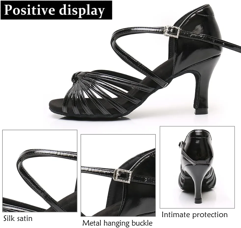 DKZSYIM Women's Satin Latin Dance Shoes Ballroom Salsa Performance Practice Dancing Shoes,Model LP-1217ZS