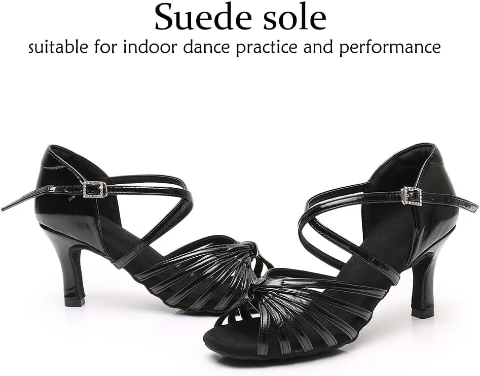 DKZSYIM Women's Satin Latin Dance Shoes Ballroom Salsa Performance Practice Dancing Shoes,Model LP-1217ZS
