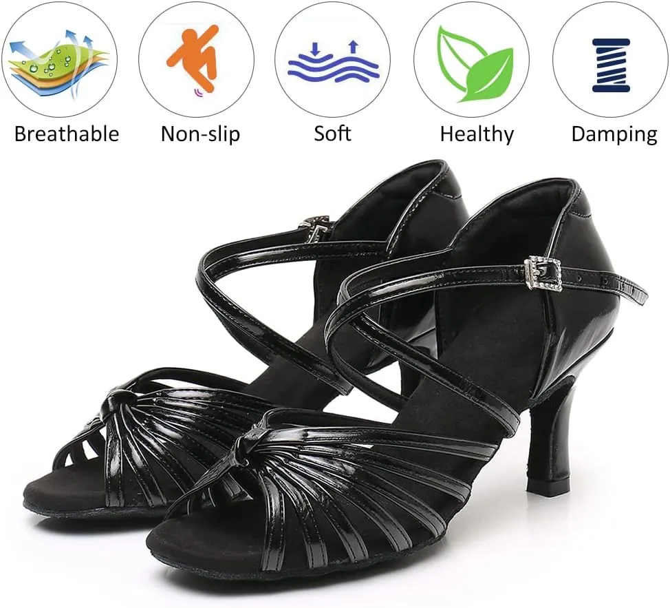 DKZSYIM Women's Satin Latin Dance Shoes Ballroom Salsa Performance Practice Dancing Shoes,Model LP-1217ZS